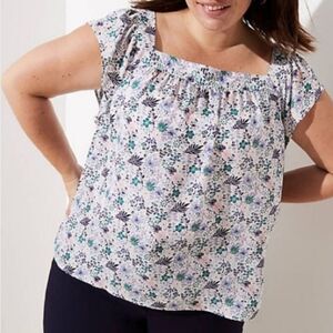 LOFT Plus floral‎ square neck boxy business casual flutter sleeve blouse top 24